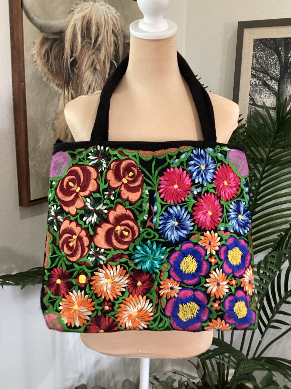 Handcrafted Floral Embroidered Tote Bag - Multicolor